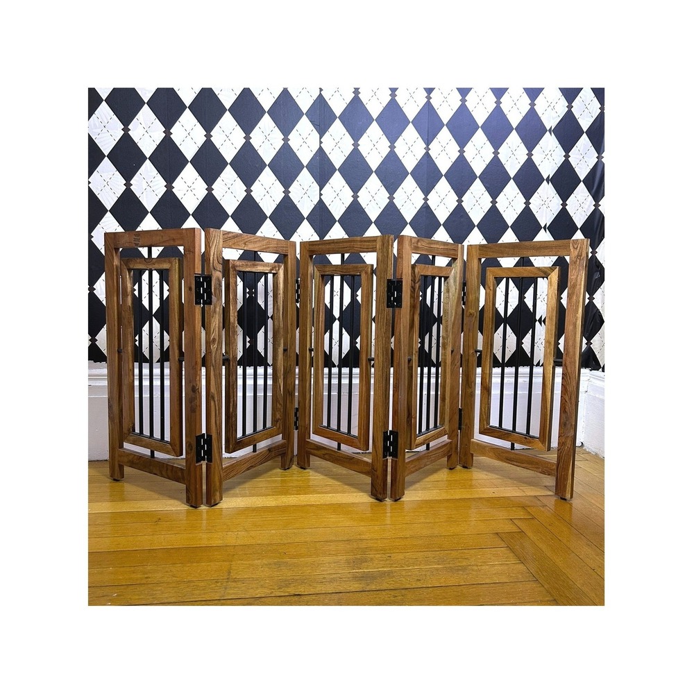 5 Panel Pet Gate Freestanding Wood & Metal  Room Divider 65x25 Inch